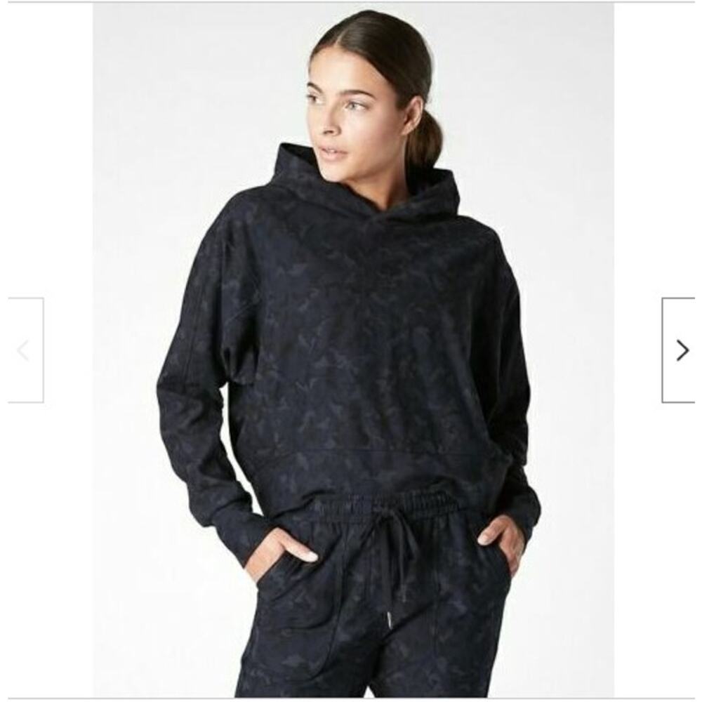 Athleta Navy Printed Farallon Hooded Sweatshirt